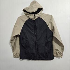 Nike Windbreaker Size Small Women’s Jacket Full Zip Hood Pockets Black/Tan
